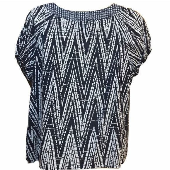 George Women's Blouse Blue White Smock Fit Cap Sleeve Button Up XL - Picture 2 of 8